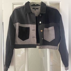 Missguided Black and Grey Cropped Jean Jacket